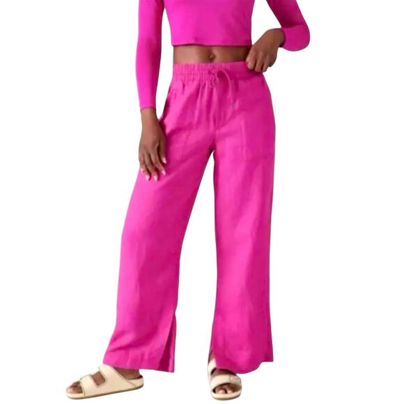 Athleta Retreat 100% Linen Wide Leg Pants Iceland Pink Travel Resort Coastal Wom - Picture 1 of 13